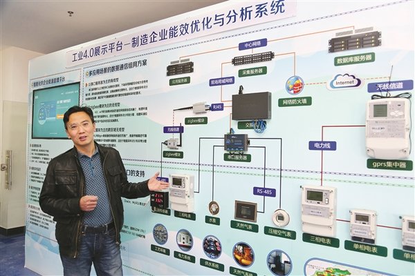     研究院内的制造企业能效优化与分析系统布局图。  本报记者汤渝杭 摄 